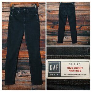 GAP Jeans 26 2 Petite True Skinny High Rise Ankle Washed Black Denim Stretch